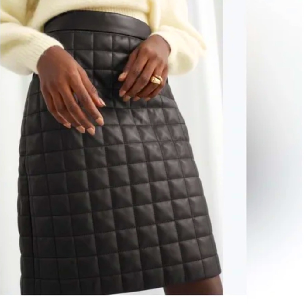& Other Stories Quilted Chicness 100% Leather Skirt Black 2